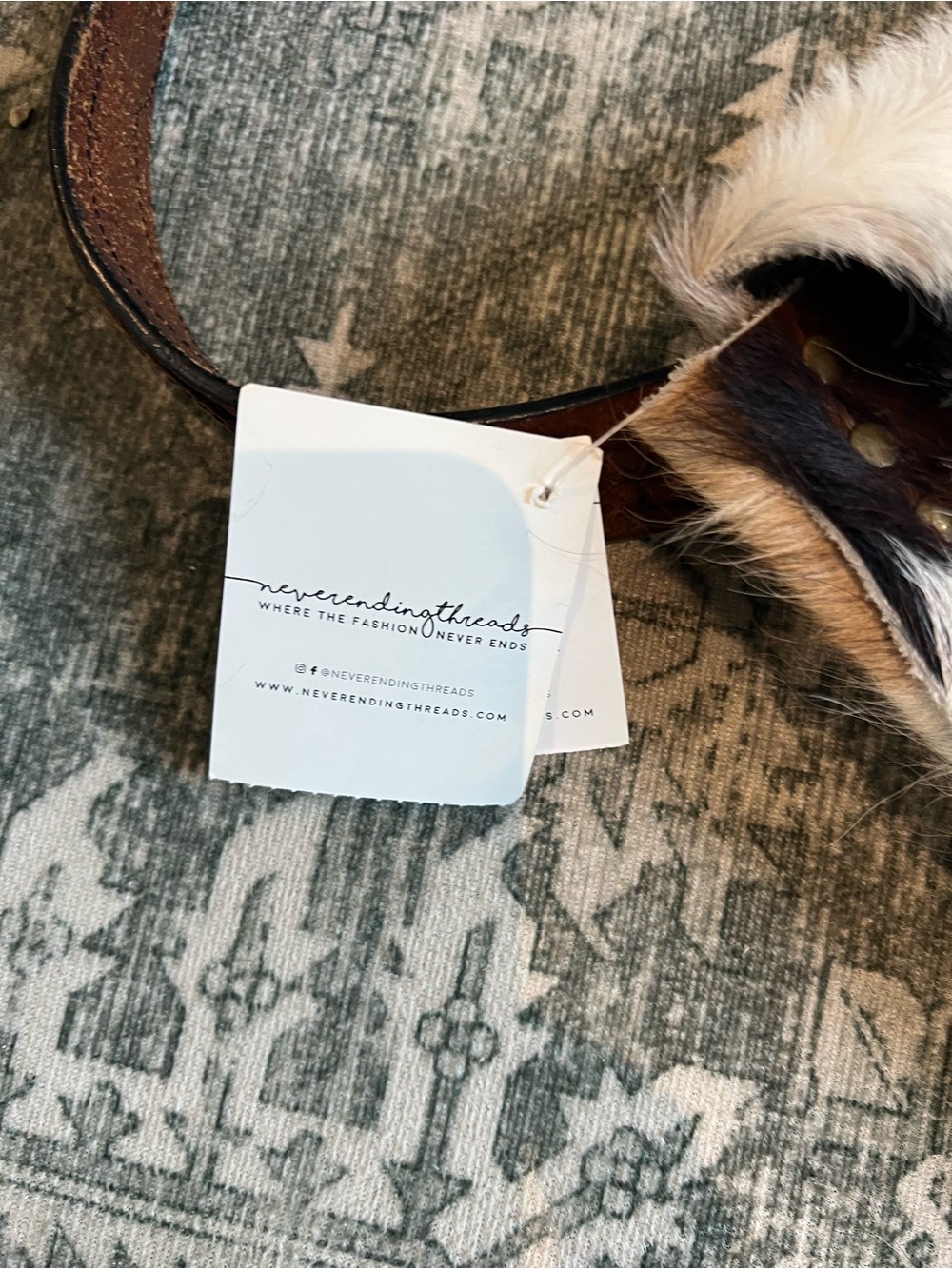 Fringed Cowhide Crossbody Bag in Brown and White - Picture 3 of 8